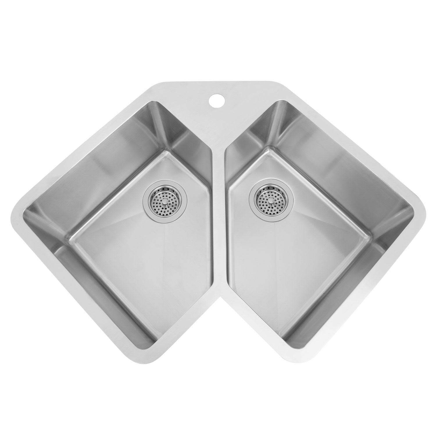 Signature Hardware 318277 Infinite 32-3/4" Undermount Double Basin 16 Gauge Stainless Steel Corner Kitchen Sink with Single Faucet Hole