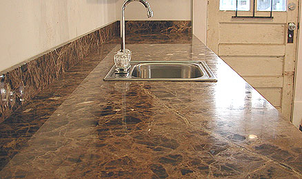 Marble countertop with self-rimming sink