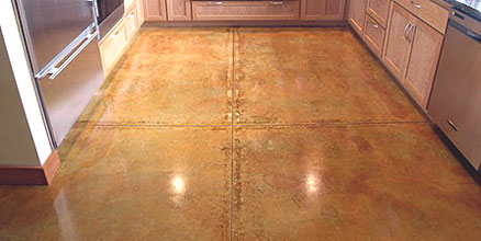 Stained concrete flooring in a kitchen