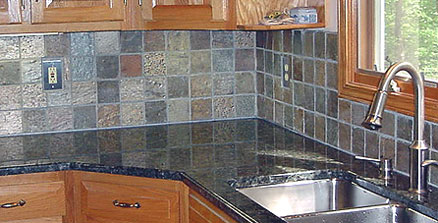 Tile backsplash in a kitchen