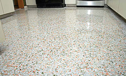 Light terrazzo flooring in a kitchen