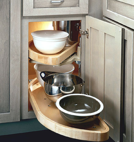 Kitchen cabinet accessories - solid-wood Lazy Susan easily makes the most use of corner storage space and keeps things organized and accessible