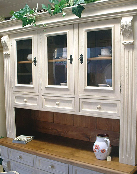 Beautiful white kitchen wall cabinets with drawers and glass doors