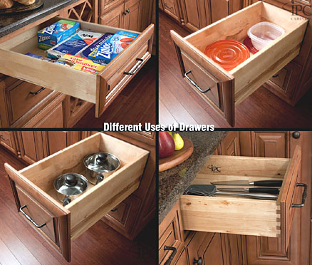 Different uses of kitchen cabinet drawers