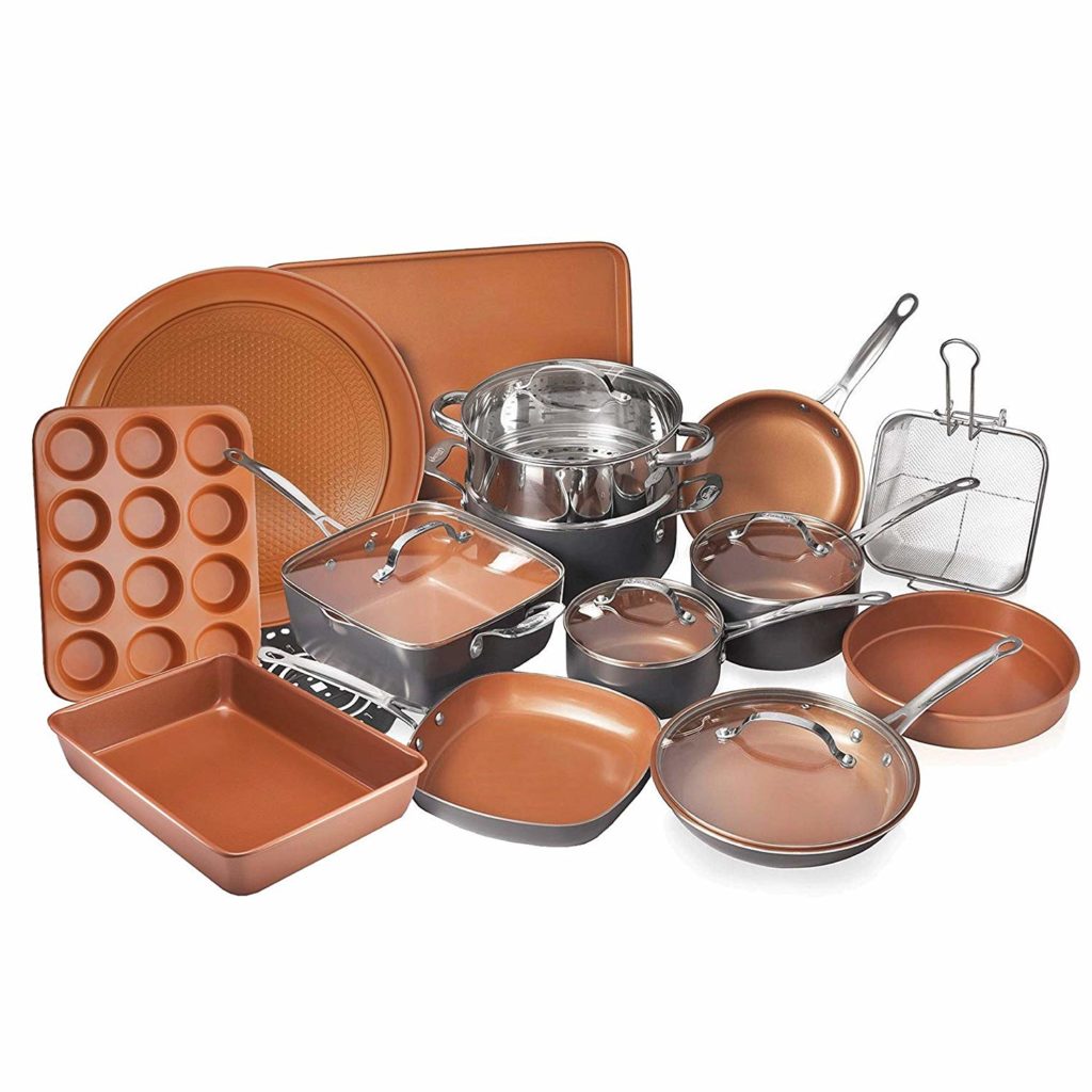 Gotham Steel 20 Piece All in One Kitchen Cookware + Bakeware Set with Non-Stick Ti-Cerama Copper Coating