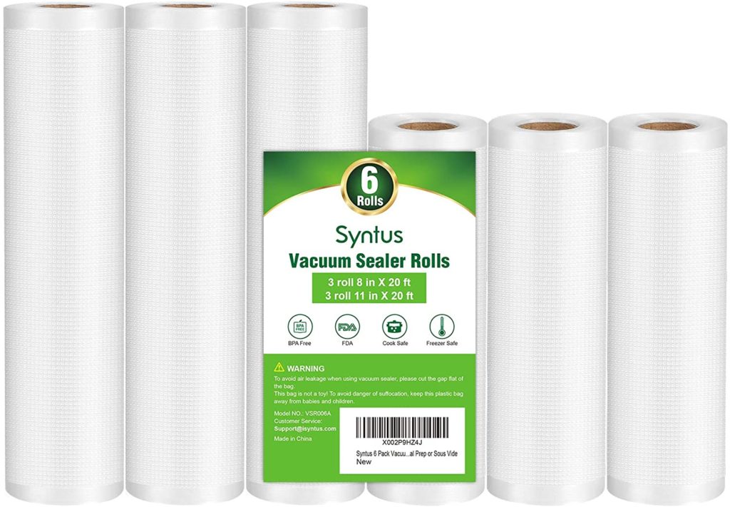 Syntus Vacuum Sealer Bags - 6 Pack 3 Rolls 11x20 and 3 Rolls 8x20 Commercial Grade Food Saver Bag Rolls