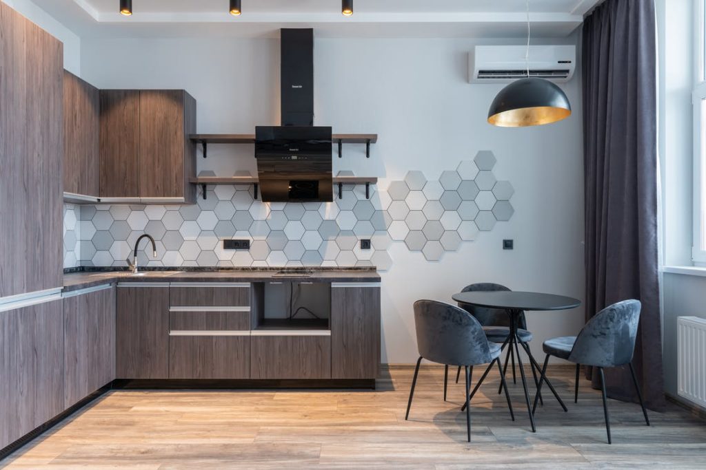 Kitchen with exhaust fan